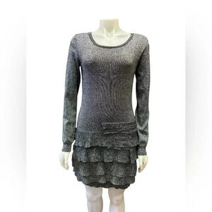 BCBG Mini  Ruffled Long Sleeve Metallic Dress Size Medium